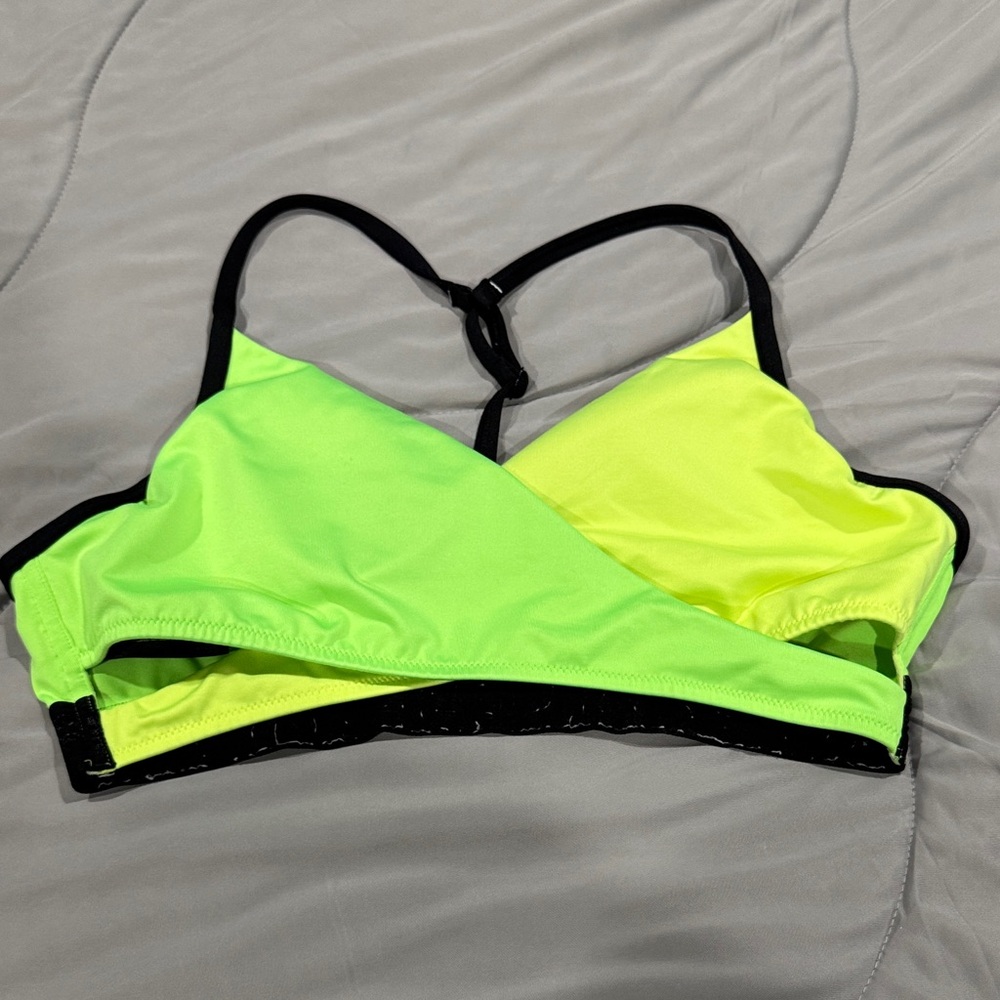Victoria's Secret Neon Green and Yellow Cross-front Swim Top